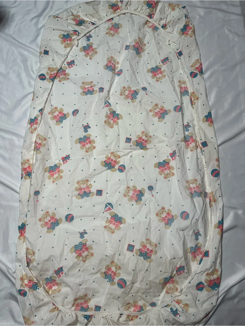 Vintage Dundee Fitted Bassinet Crib Sheet White 100% Cotton Pink Blue Bears 1986